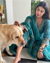 Women's Viscose chanderi Embroidered Straight Kurta Pant With Dupatta-ME60 Pine Green KPD